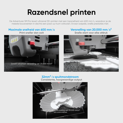 Flashforge Adventurer 5M Pro High Speed 3D Printer 600mm/s Touchscreen – Gebruiksvriendelijk - Quick-Detach Nozzle - Dual HEPA Filter – 220×220×220 mm - WiFi - Live Video Monitor - Smart App