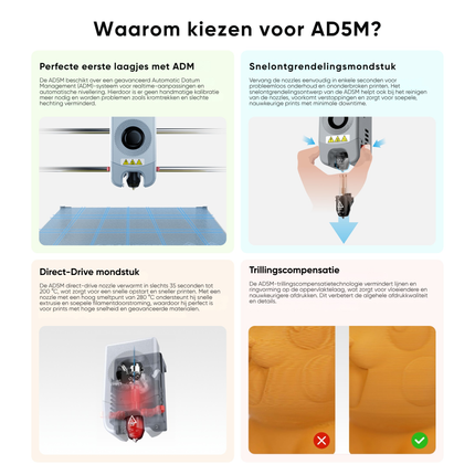 Flashforge Adventurer 5M High Speed 3D Printer 600mm/s Touchscreen – Kindvriendelijk - Quick-Detach Nozzle - 220×220×220 mm - WiFi - Smart App