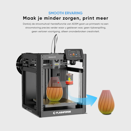 Flashforge Adventurer 5M High Speed 3D Printer 600mm/s Touchscreen – Kindvriendelijk - Quick-Detach Nozzle - 220×220×220 mm - WiFi - Smart App