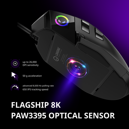 LORGAR Pro MSP80 Gaming Mouse (LRG-MSP80-WH) - 8K Precision and RGB Display